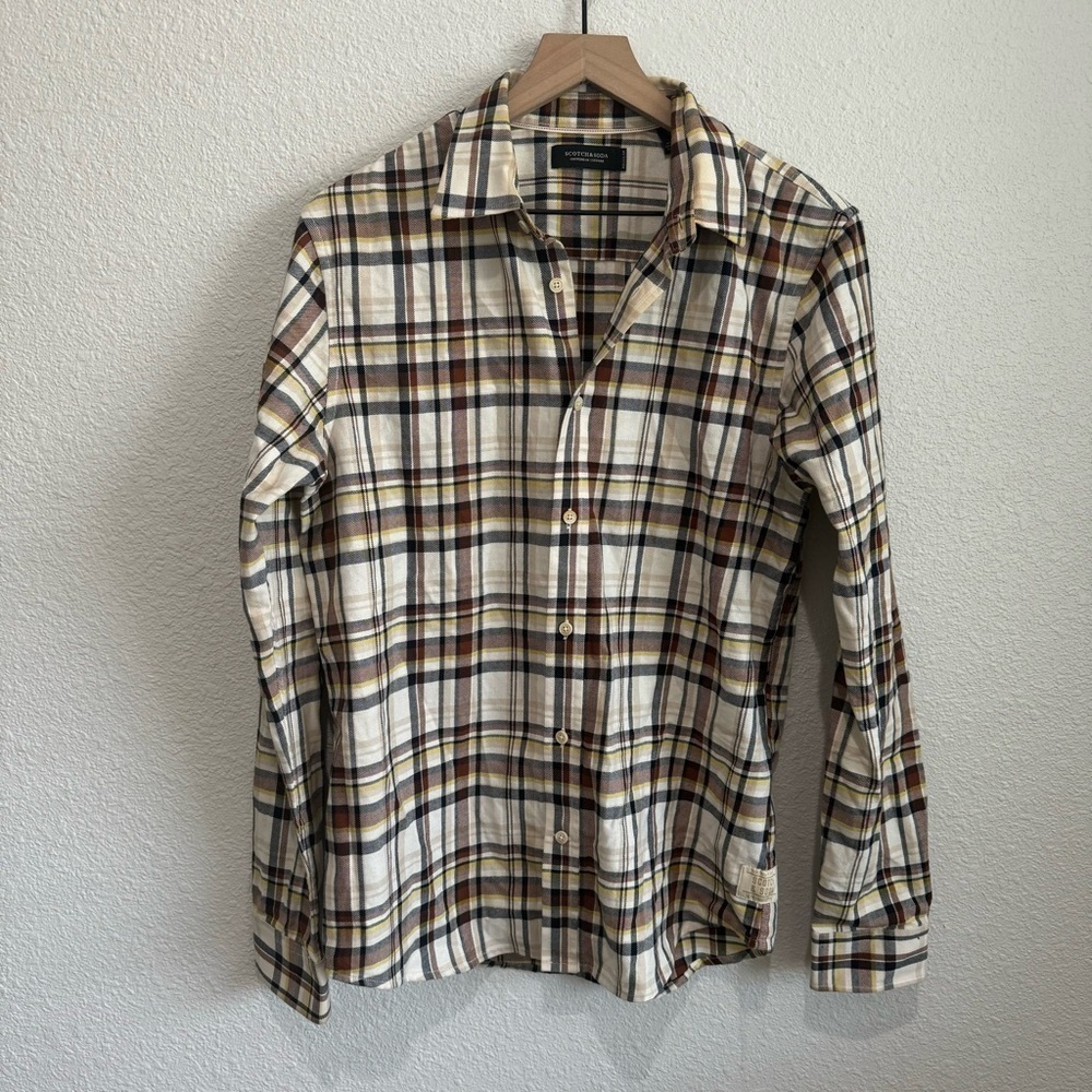Scotch & Soda Men's Medium Regular Fit Long Sleeve Shirt in Worker Style Plaid